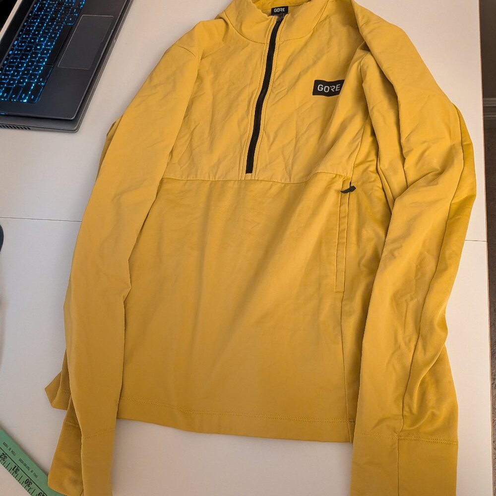 💛 GORE WEAR Men’s Yellow Quarter-Zip Pullover Medium 🌟 Athletic Fleece✨